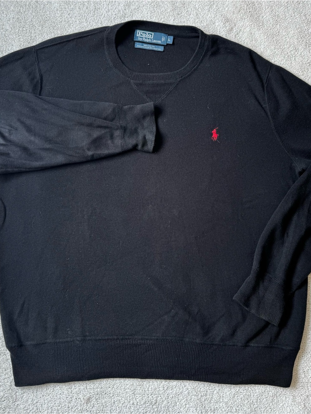 Polo by Ralph Lauren Black Crewneck Sweater with Red Pony Logo